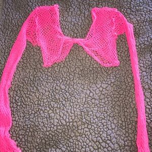 Pink fishnet sleeve top